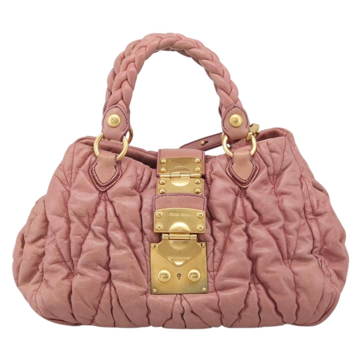 Miu Miu Matelasse Hand Bag Leather 2way Pink Gold Auth 212425A