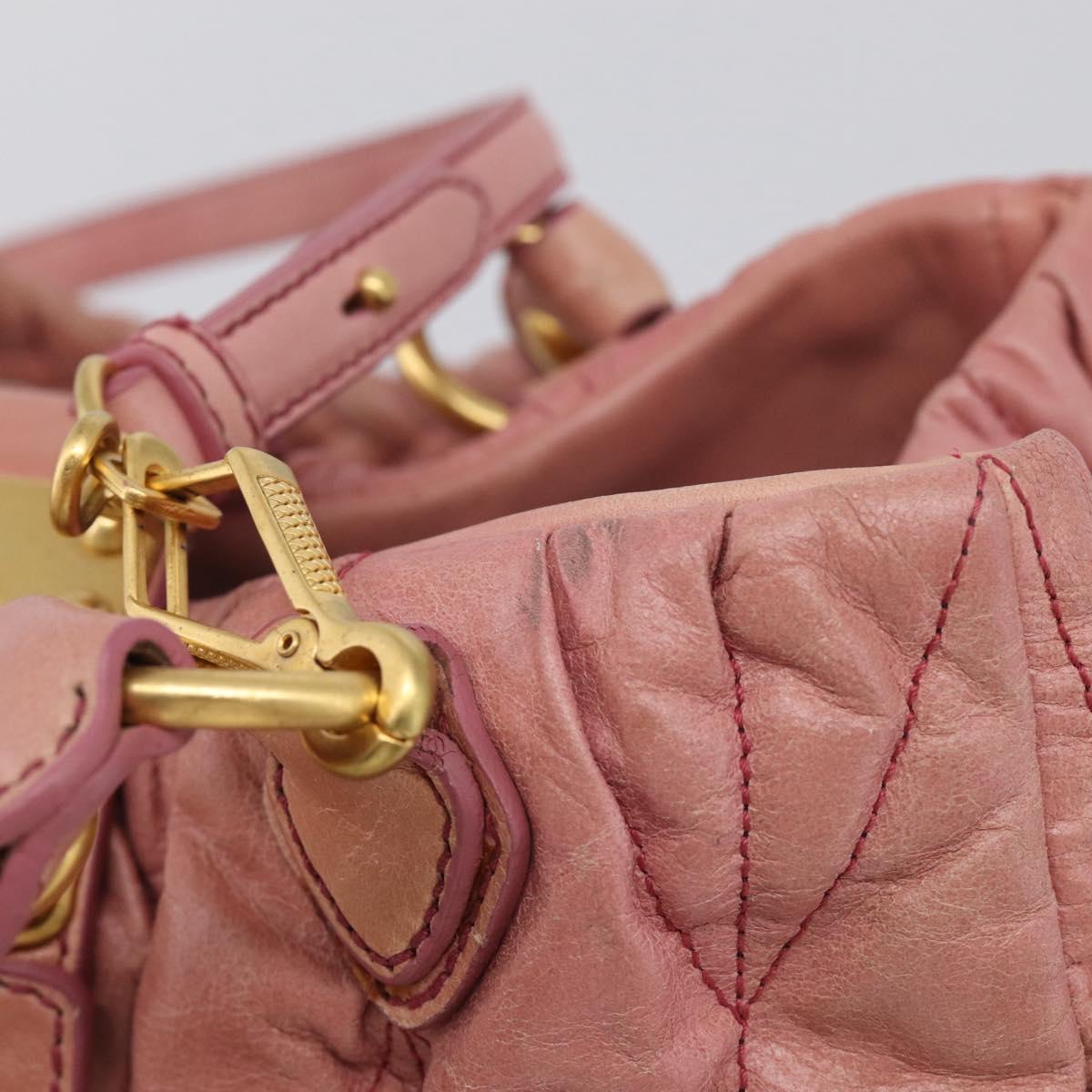 Miu Miu Matelasse Hand Bag Leather 2way Pink Gold Auth 212425A