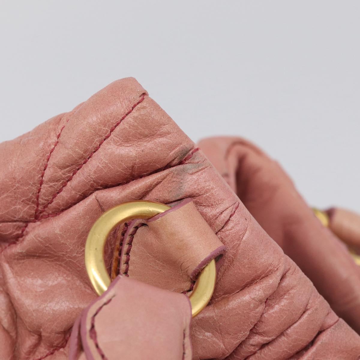 Miu Miu Matelasse Hand Bag Leather 2way Pink Gold Auth 212425A