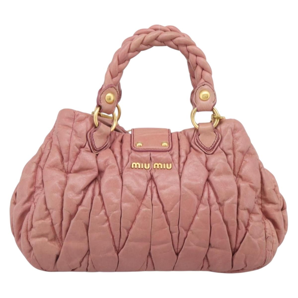 Miu Miu Matelasse Hand Bag Leather 2way Pink Gold Auth 212425A