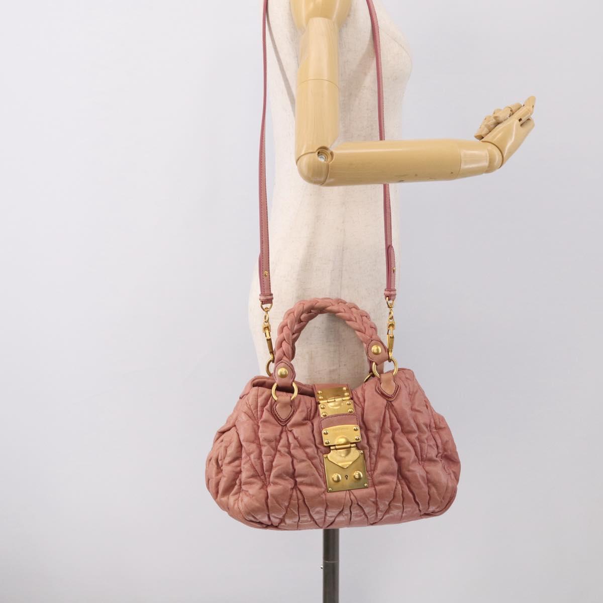 Miu Miu Matelasse Hand Bag Leather 2way Pink Gold Auth 212425A