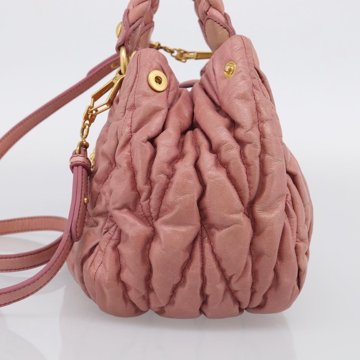 Miu Miu Matelasse Hand Bag Leather 2way Pink Gold Auth 212425A