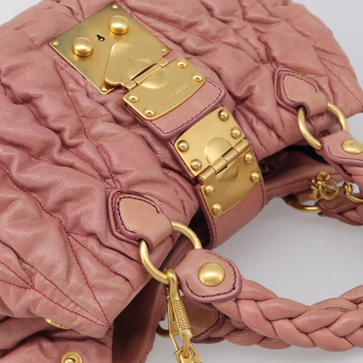 Miu Miu Matelasse Hand Bag Leather 2way Pink Gold Auth 212425A