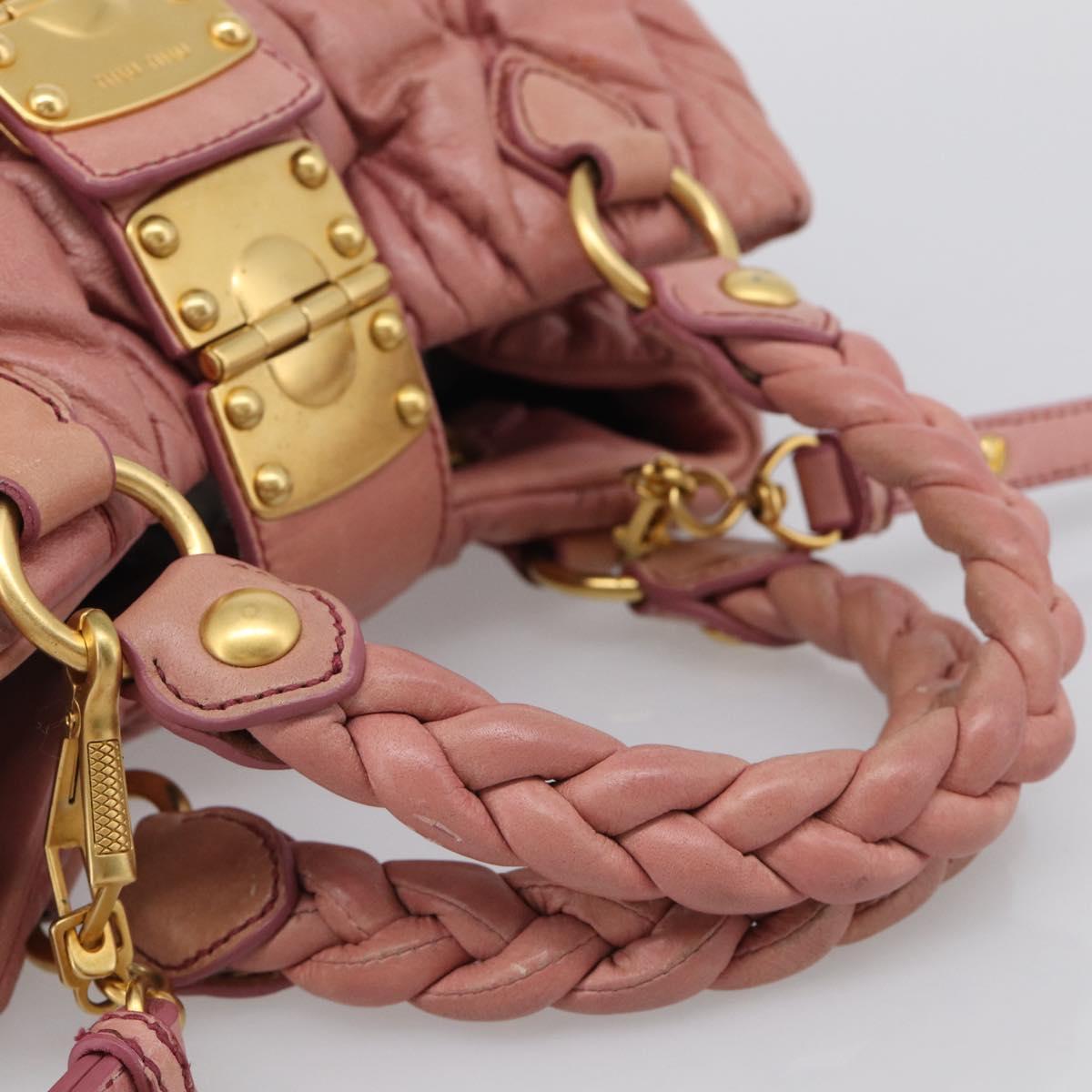 Miu Miu Matelasse Hand Bag Leather 2way Pink Gold Auth 212425A