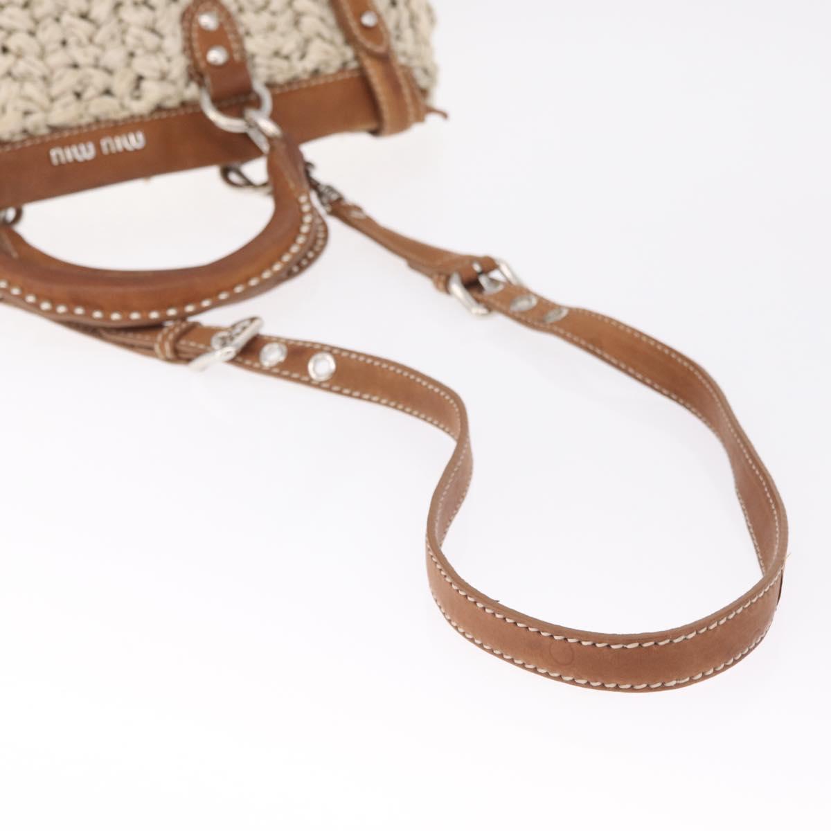 Miu Miu Hand Bag leather Straw 2way Beige Silver Auth 212426M