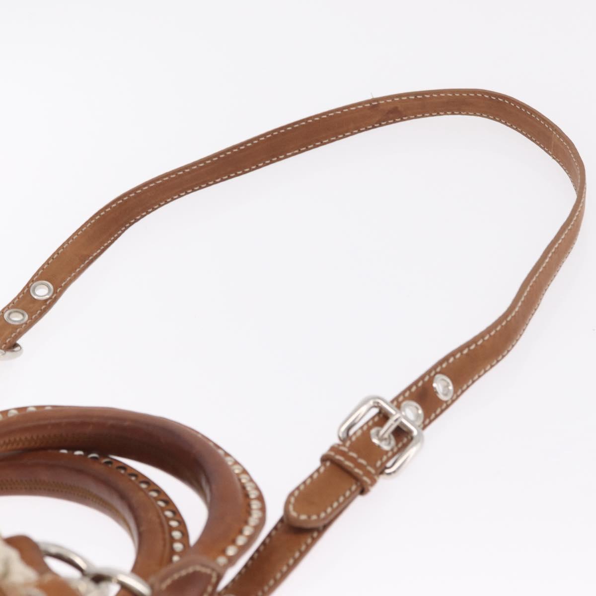 Miu Miu Hand Bag leather Straw 2way Beige Silver Auth 212426M