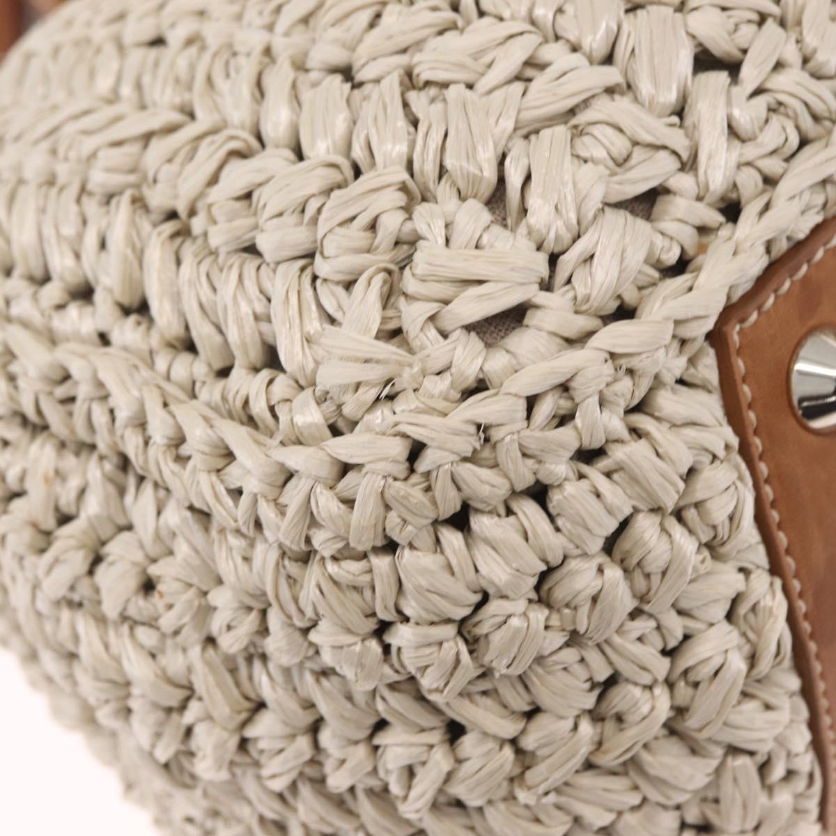 Miu Miu Hand Bag leather Straw 2way Beige Silver Auth 212426M