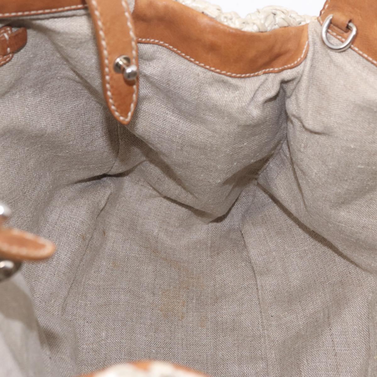 Miu Miu Hand Bag leather Straw 2way Beige Silver Auth 212426M