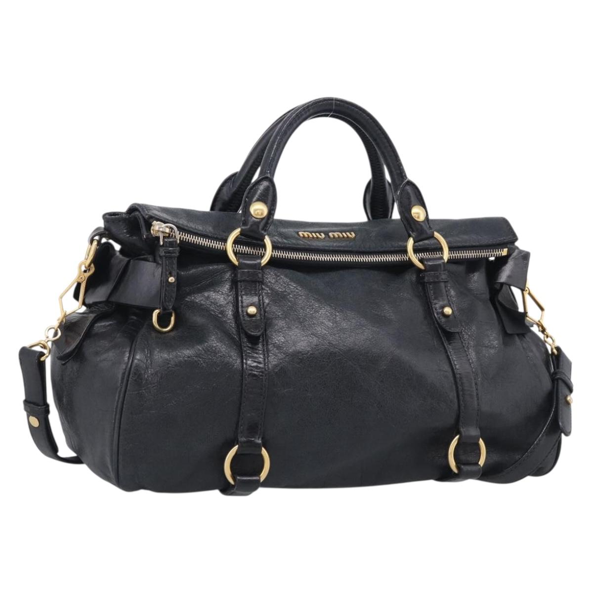Miu Miu Hand Bag Leather 2way Black Gold Auth 212428M