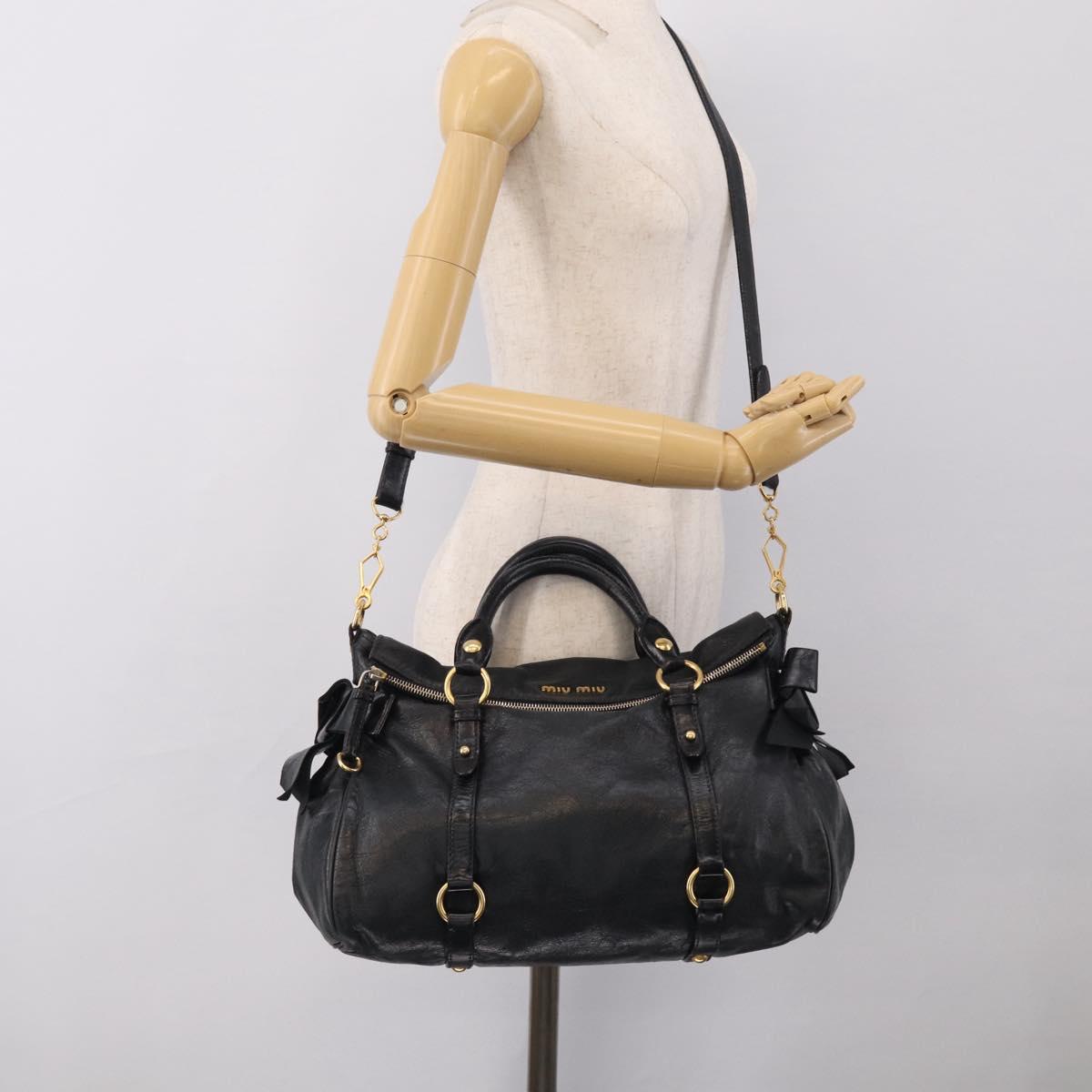 Miu Miu Hand Bag Leather 2way Black Gold Auth 212428M