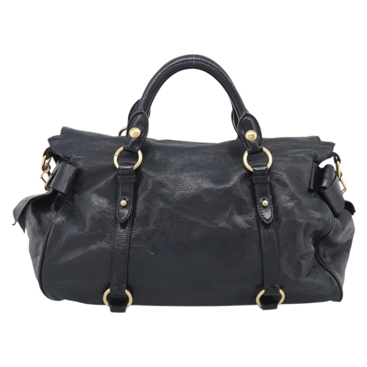 Miu Miu Hand Bag Leather 2way Black Gold Auth 212428M
