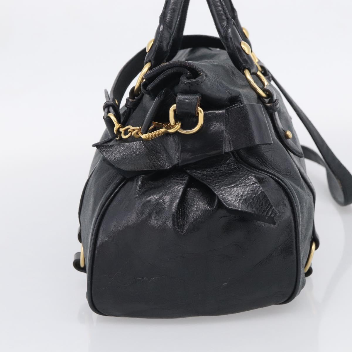 Miu Miu Hand Bag Leather 2way Black Gold Auth 212428M