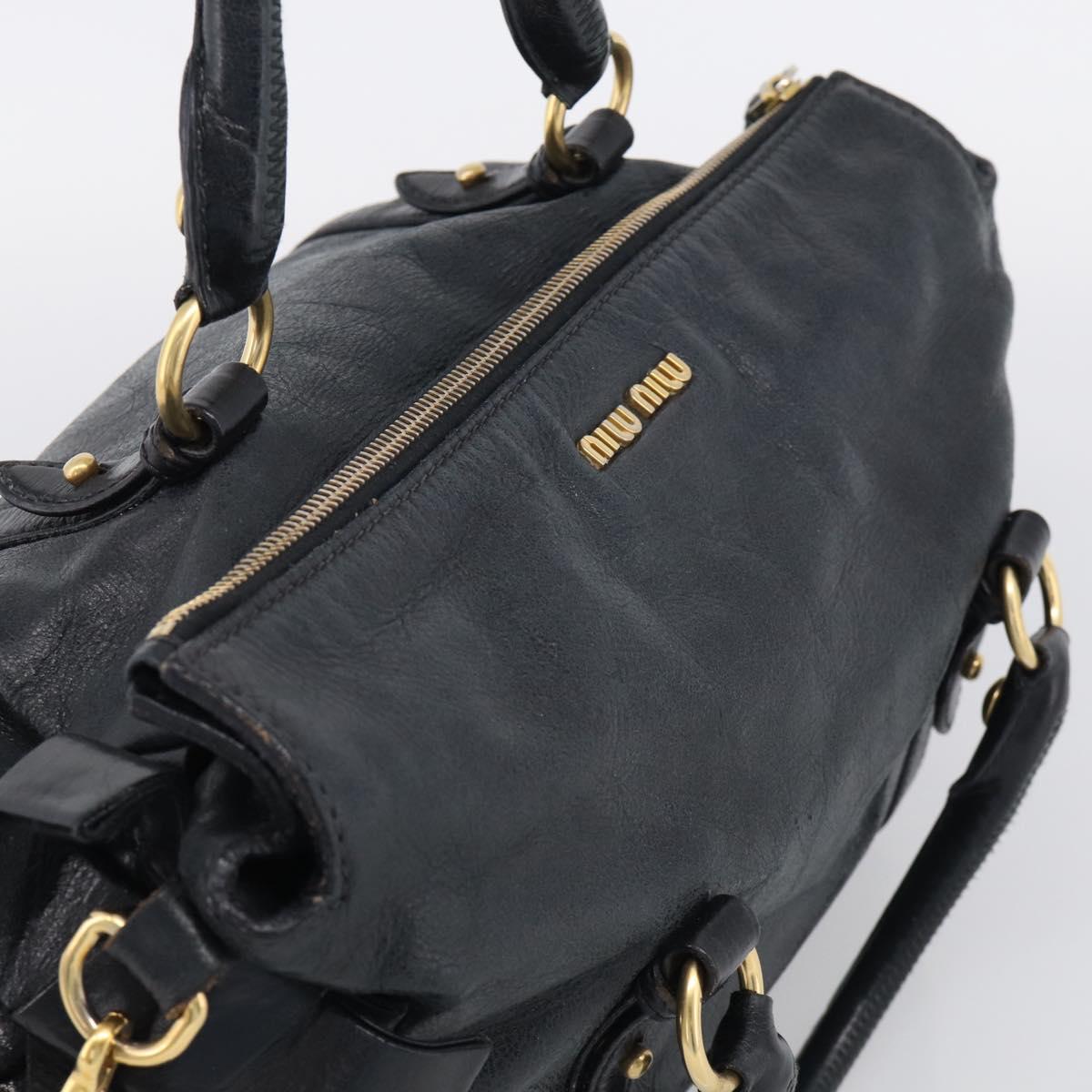 Miu Miu Hand Bag Leather 2way Black Gold Auth 212428M