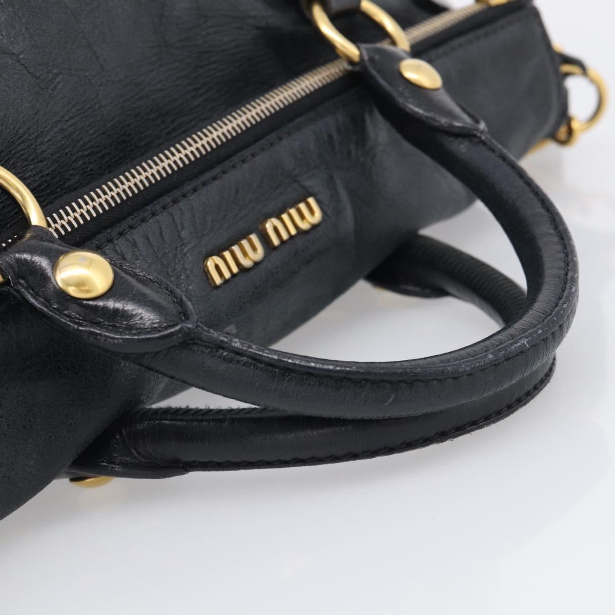 Miu Miu Hand Bag Leather 2way Black Gold Auth 212428M
