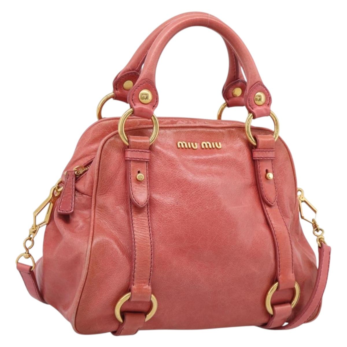 Miu Miu Hand Bag Leather 2way Pink Gold Auth 212429M