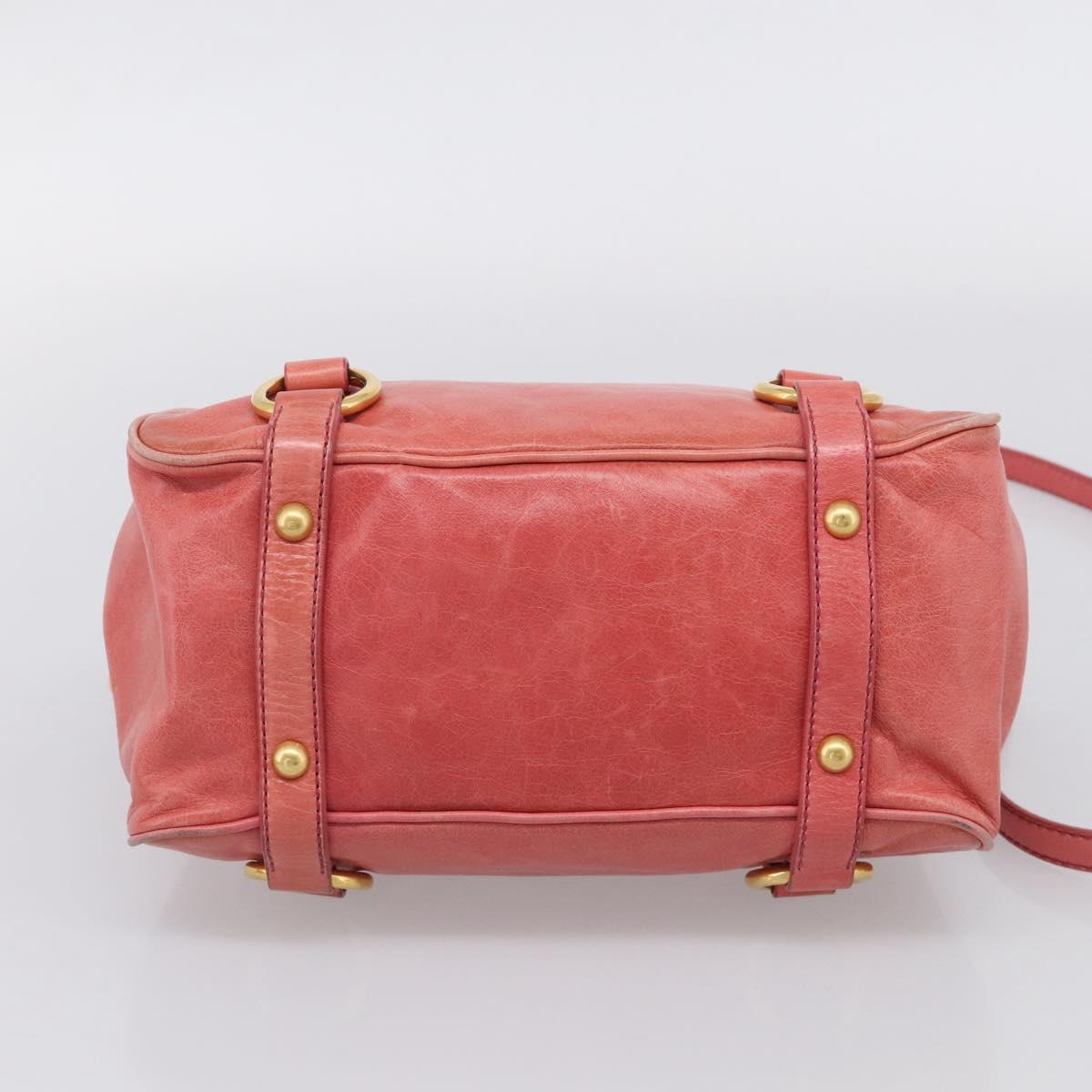 Miu Miu Hand Bag Leather 2way Pink Gold Auth 212429M