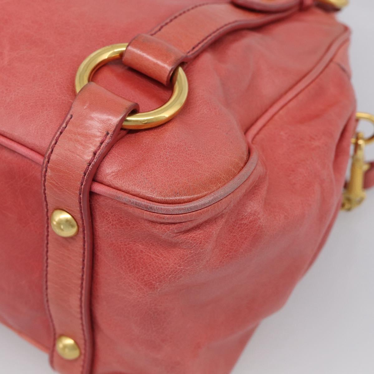 Miu Miu Hand Bag Leather 2way Pink Gold Auth 212429M