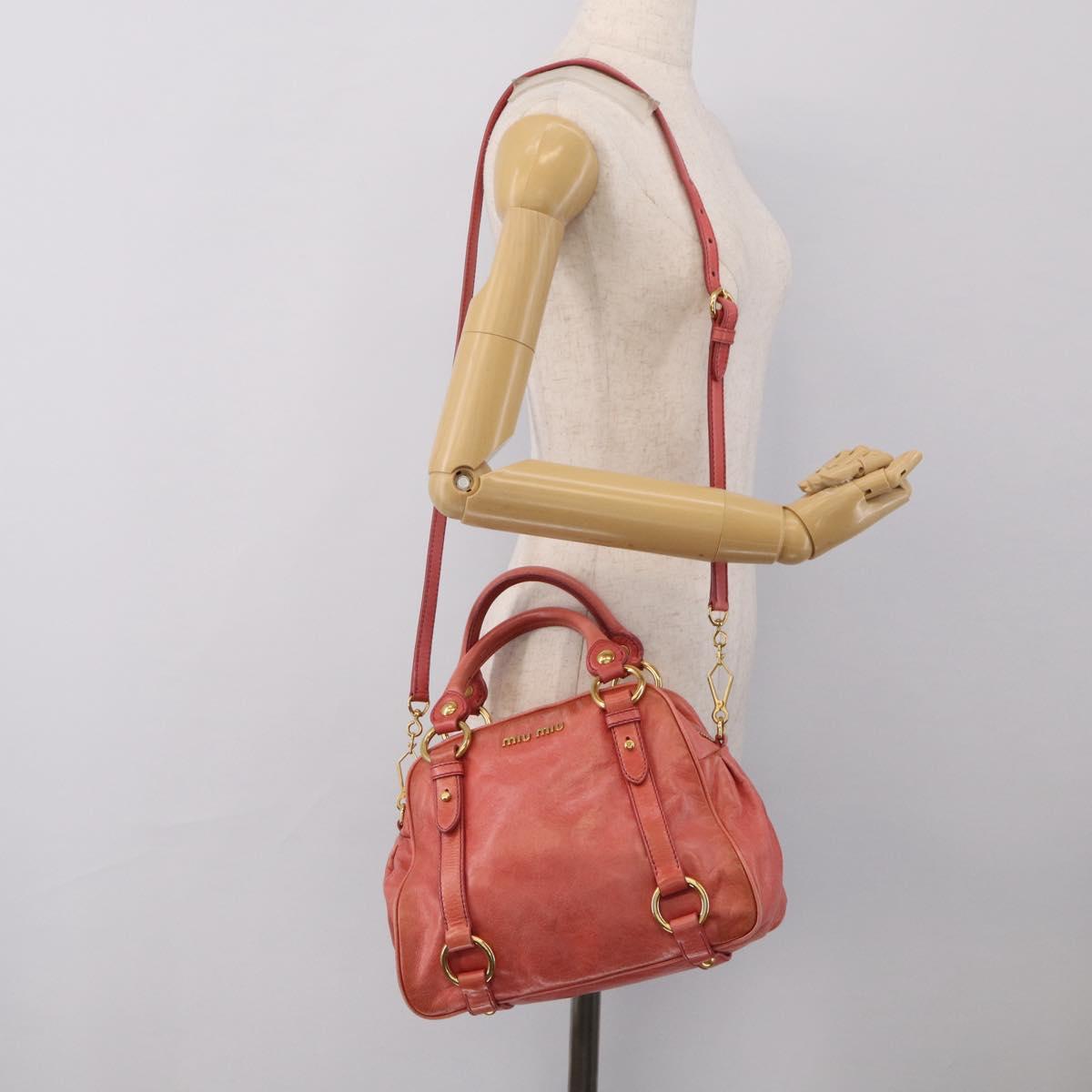 Miu Miu Hand Bag Leather 2way Pink Gold Auth 212429M