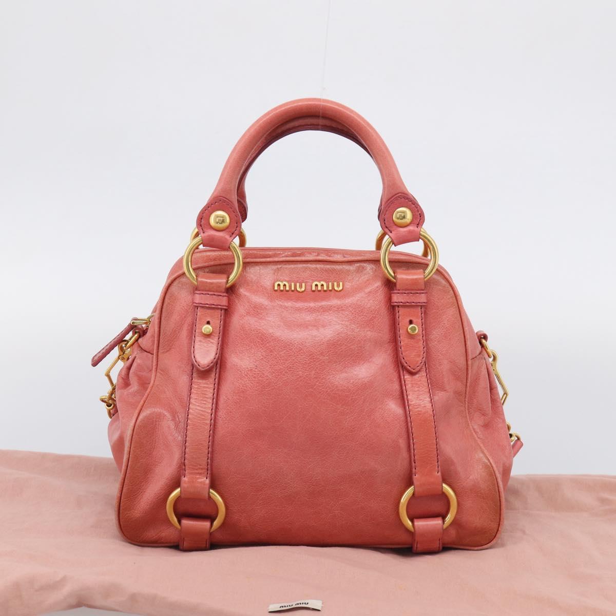 Miu Miu Hand Bag Leather 2way Pink Gold Auth 212429M