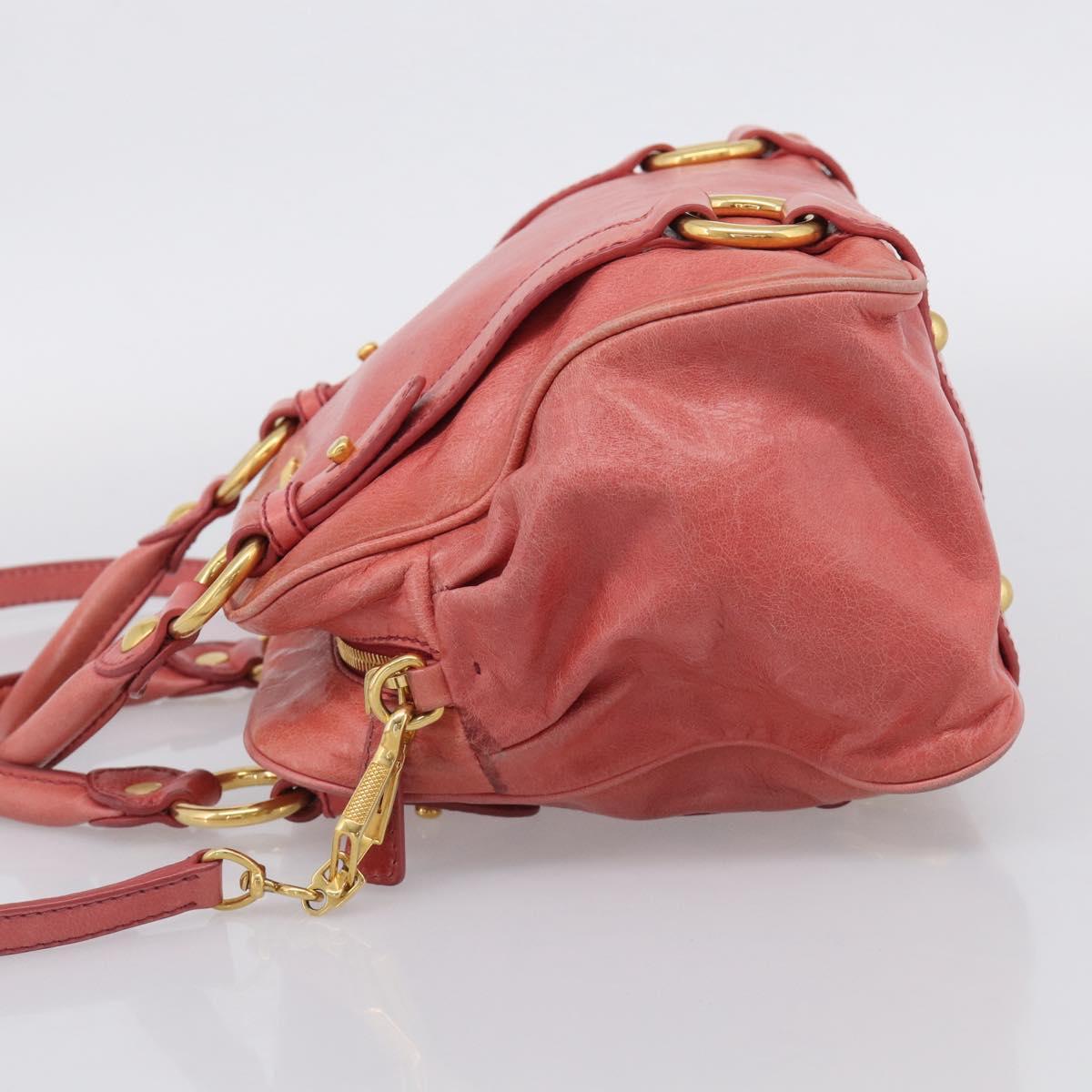 Miu Miu Hand Bag Leather 2way Pink Gold Auth 212429M