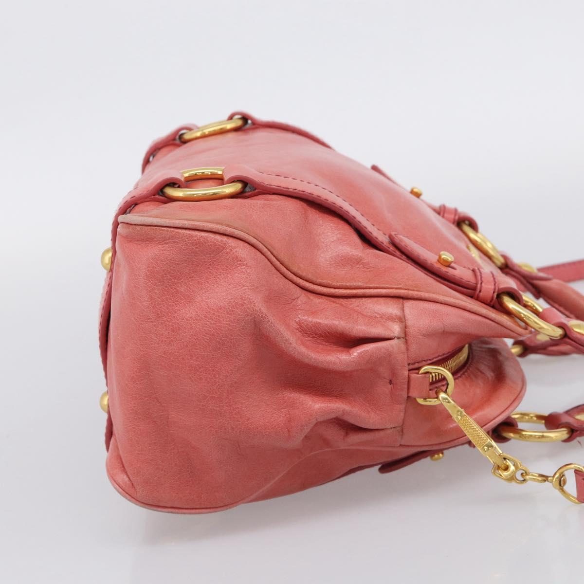 Miu Miu Hand Bag Leather 2way Pink Gold Auth 212429M