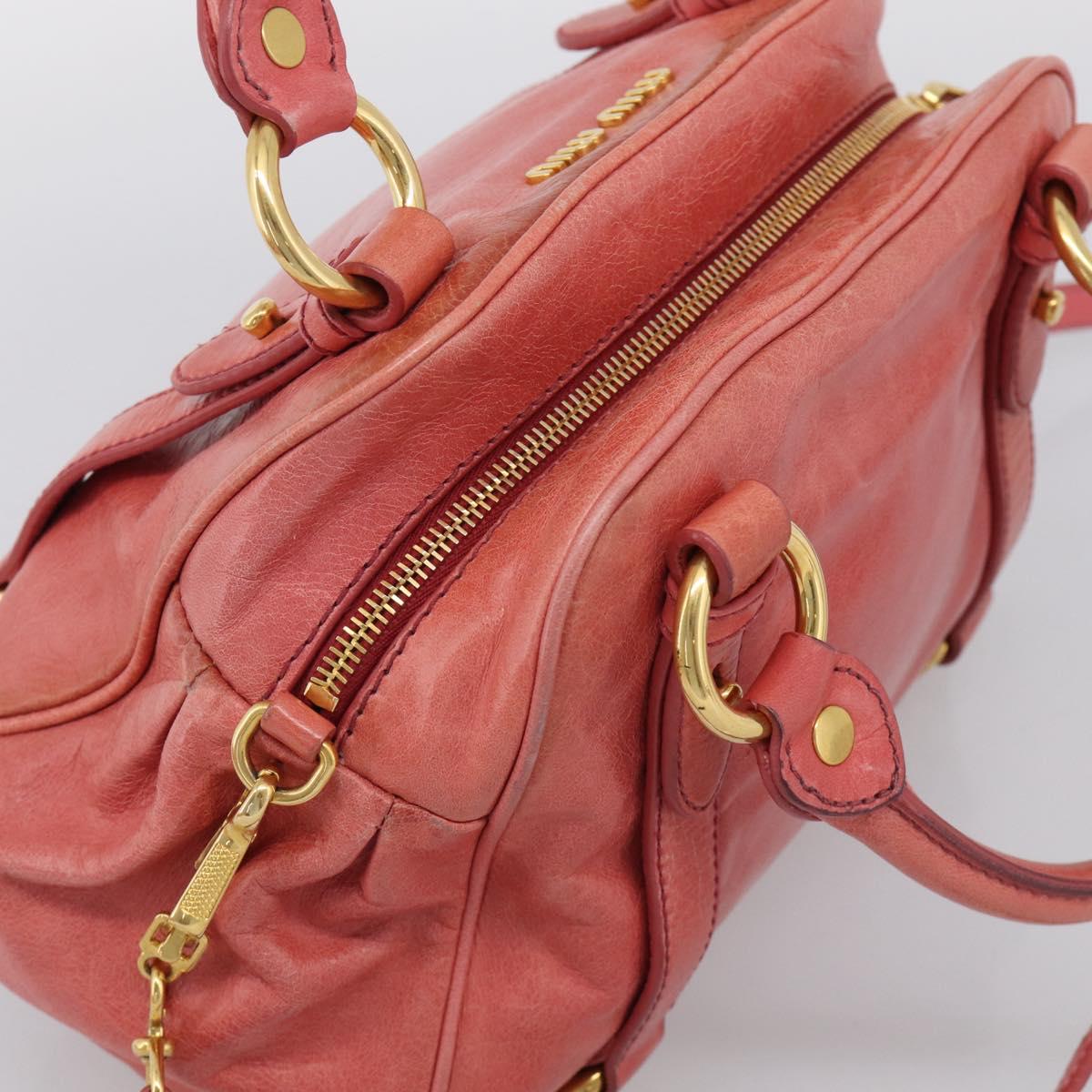 Miu Miu Hand Bag Leather 2way Pink Gold Auth 212429M