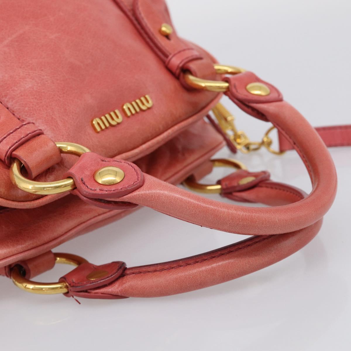 Miu Miu Hand Bag Leather 2way Pink Gold Auth 212429M