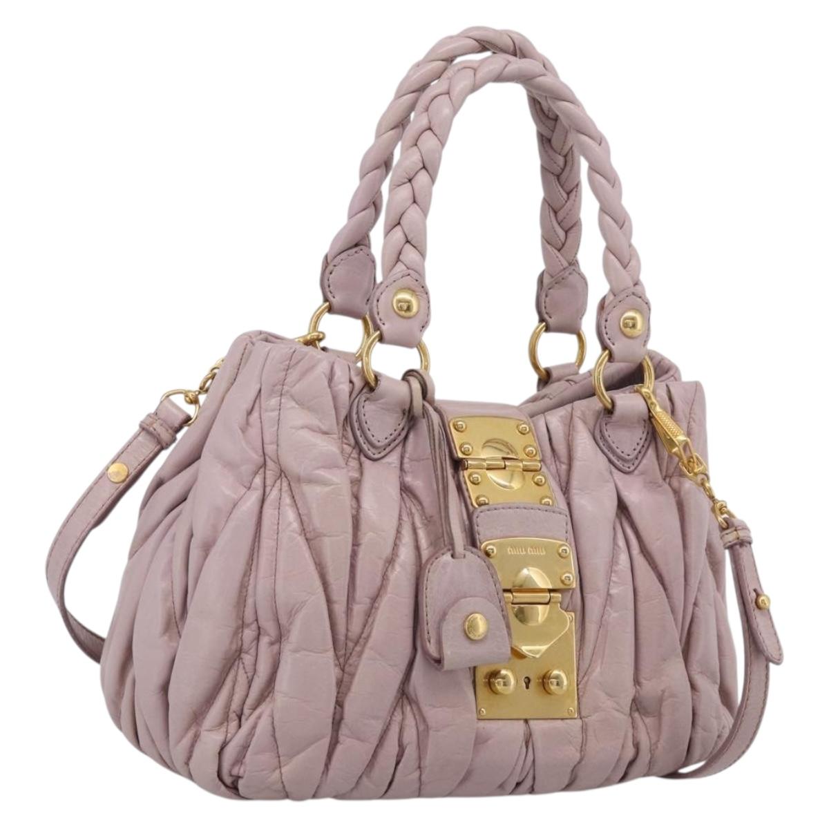 Miu Miu Matelasse Hand Bag Leather 2way Pink Gold Auth 212430A