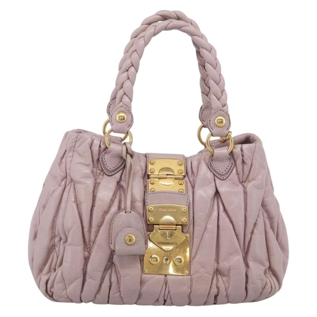 Miu Miu Matelasse Hand Bag Leather 2way Pink Gold Auth 212430A