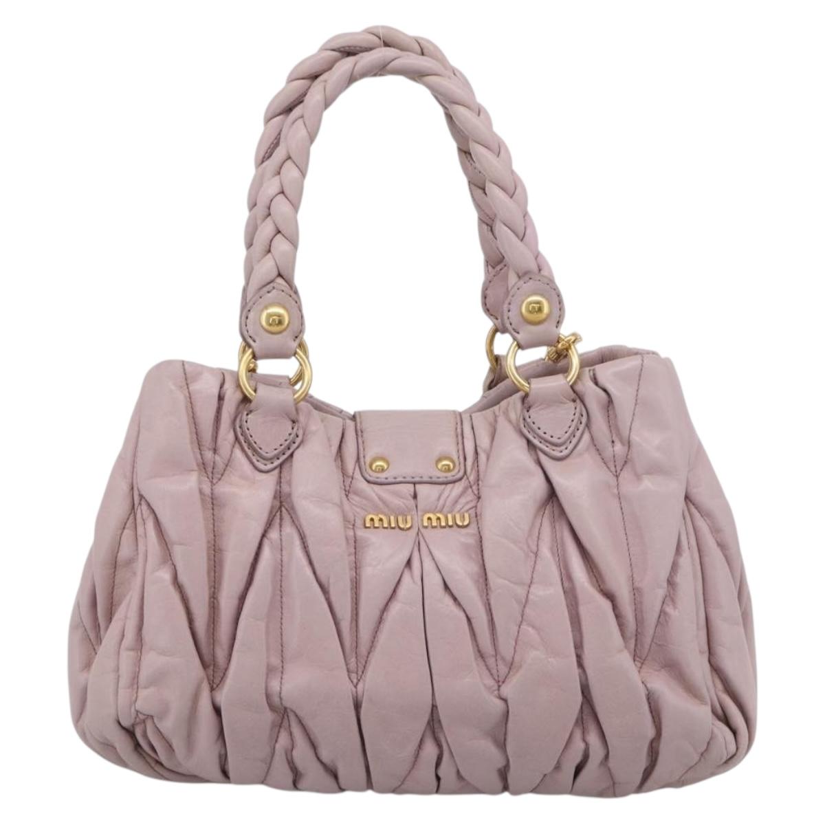 Miu Miu Matelasse Hand Bag Leather 2way Pink Gold Auth 212430A