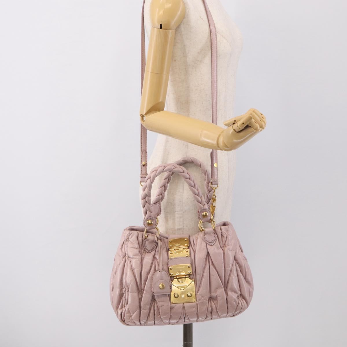 Miu Miu Matelasse Hand Bag Leather 2way Pink Gold Auth 212430A