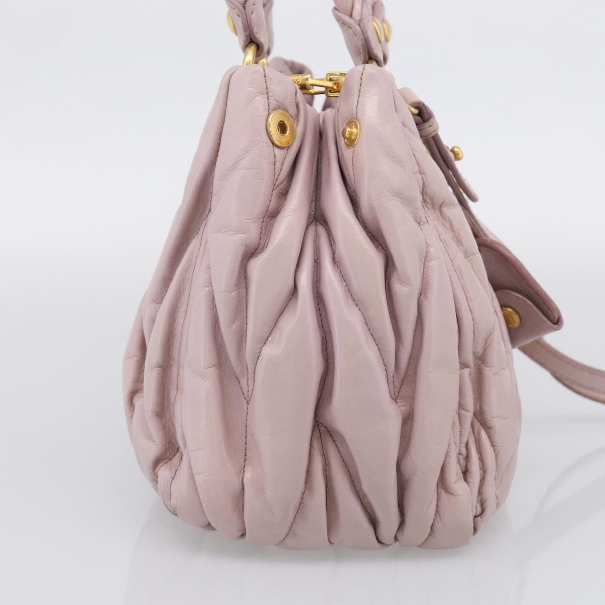 Miu Miu Matelasse Hand Bag Leather 2way Pink Gold Auth 212430A