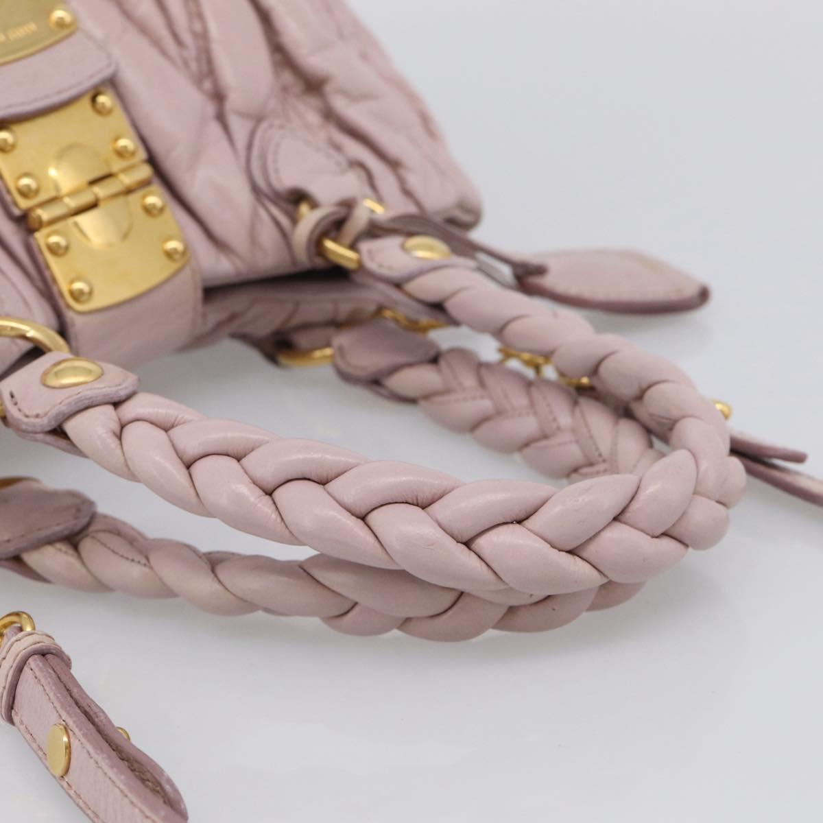 Miu Miu Matelasse Hand Bag Leather 2way Pink Gold Auth 212430A