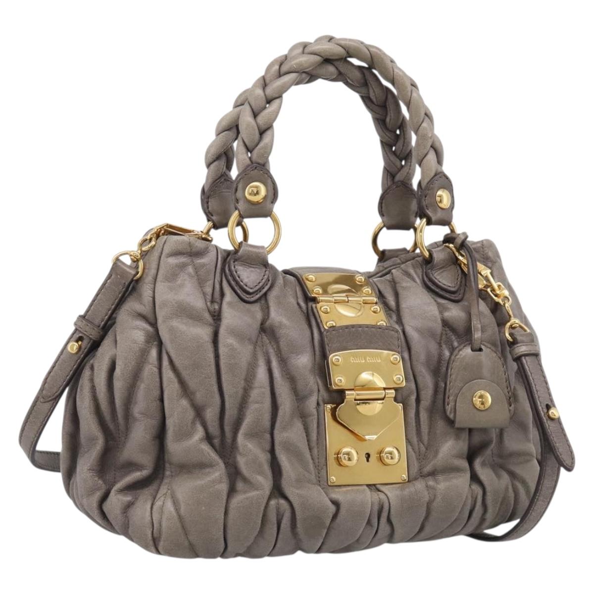 Miu Miu Matelasse Hand Bag Leather 2way Gray Gold Auth 212432M