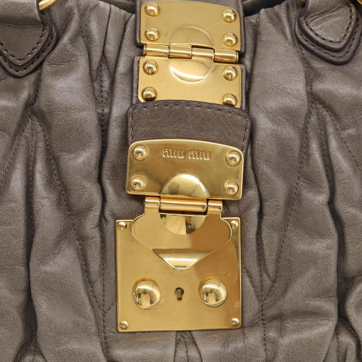 Miu Miu Matelasse Hand Bag Leather 2way Gray Gold Auth 212432M