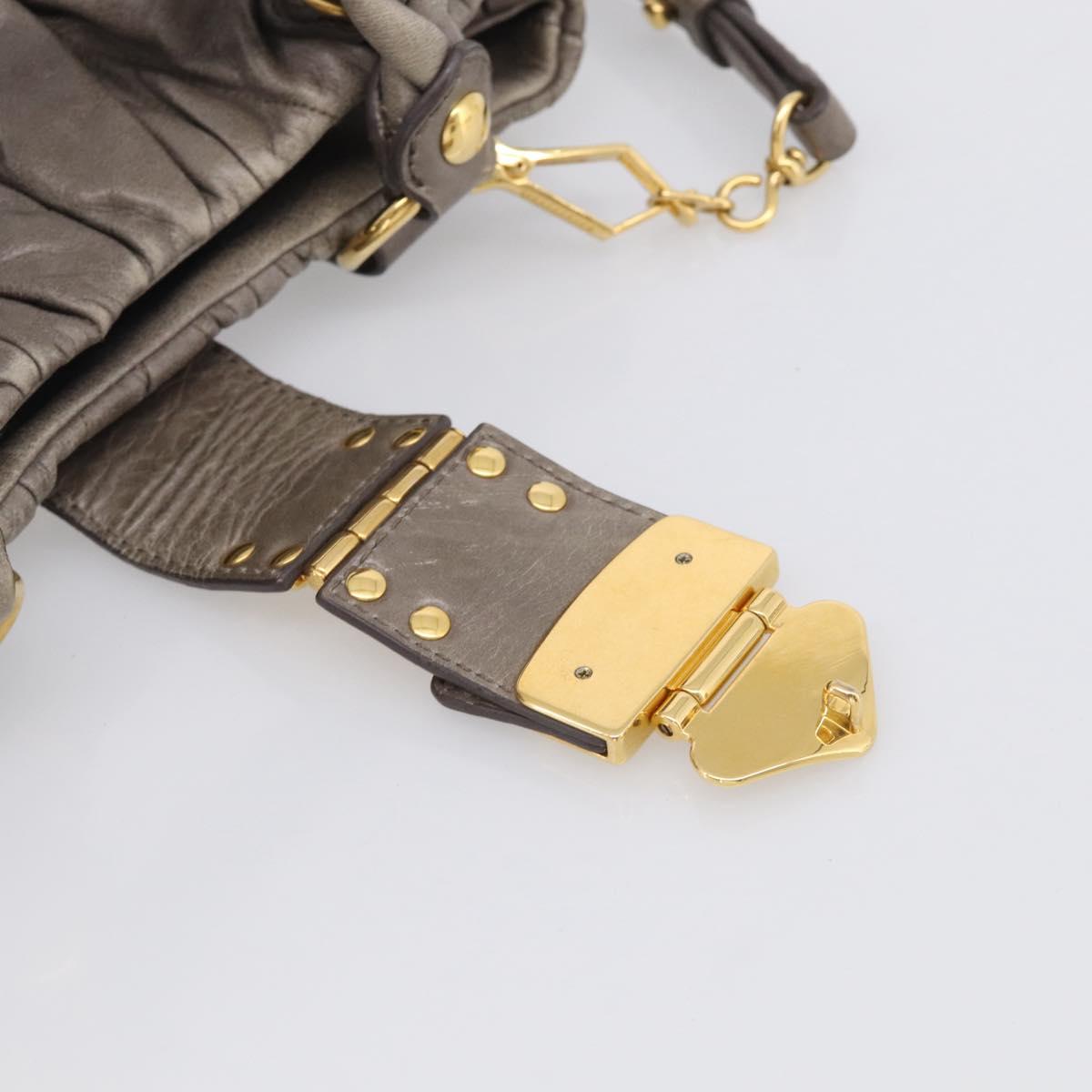 Miu Miu Matelasse Hand Bag Leather 2way Gray Gold Auth 212432M