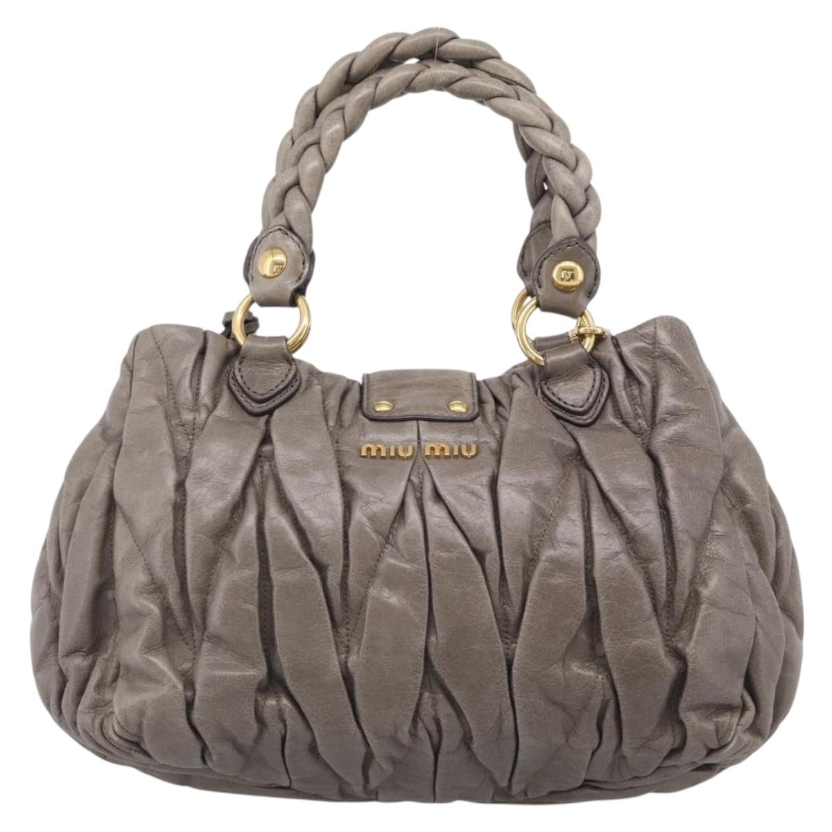 Miu Miu Matelasse Hand Bag Leather 2way Gray Gold Auth 212432M