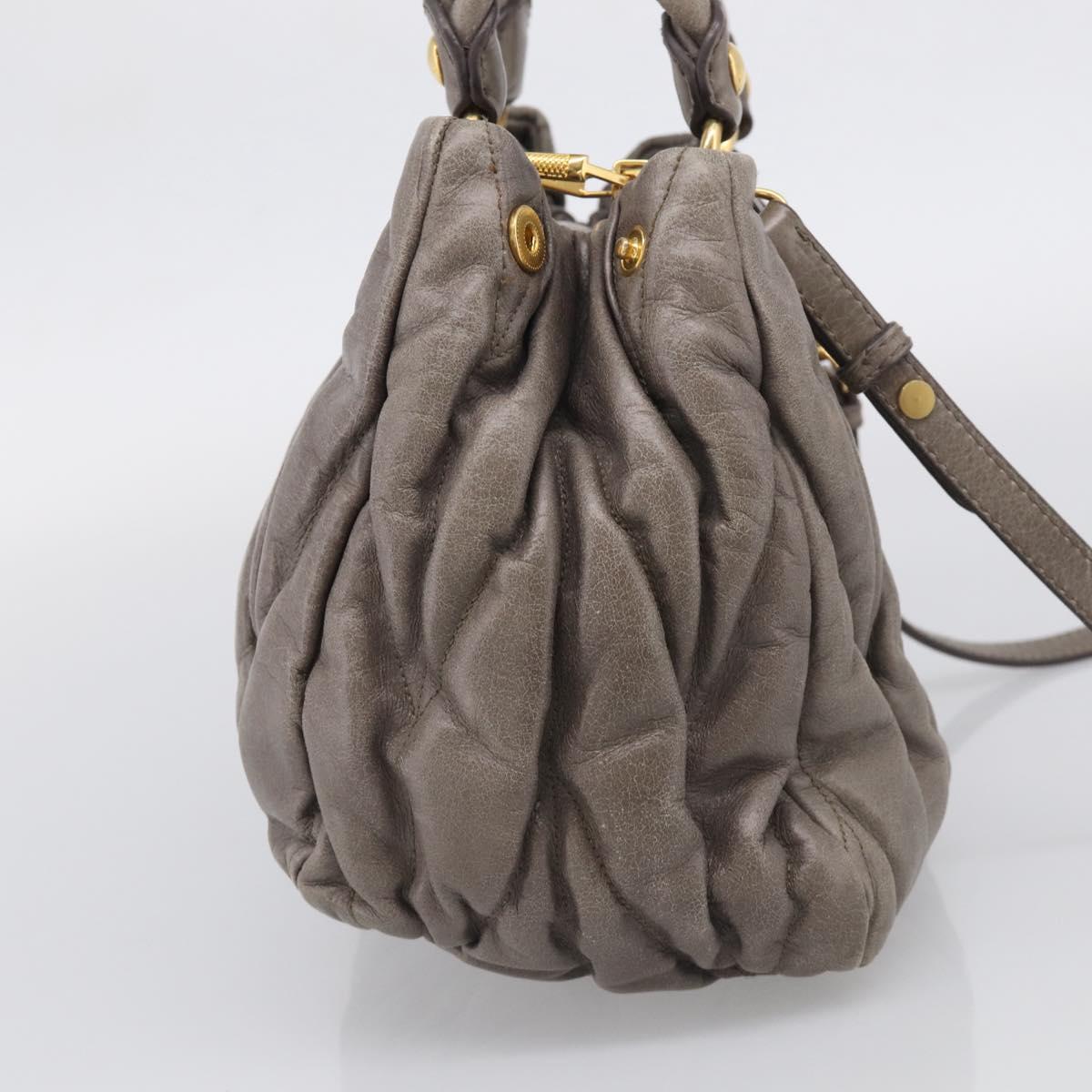 Miu Miu Matelasse Hand Bag Leather 2way Gray Gold Auth 212432M