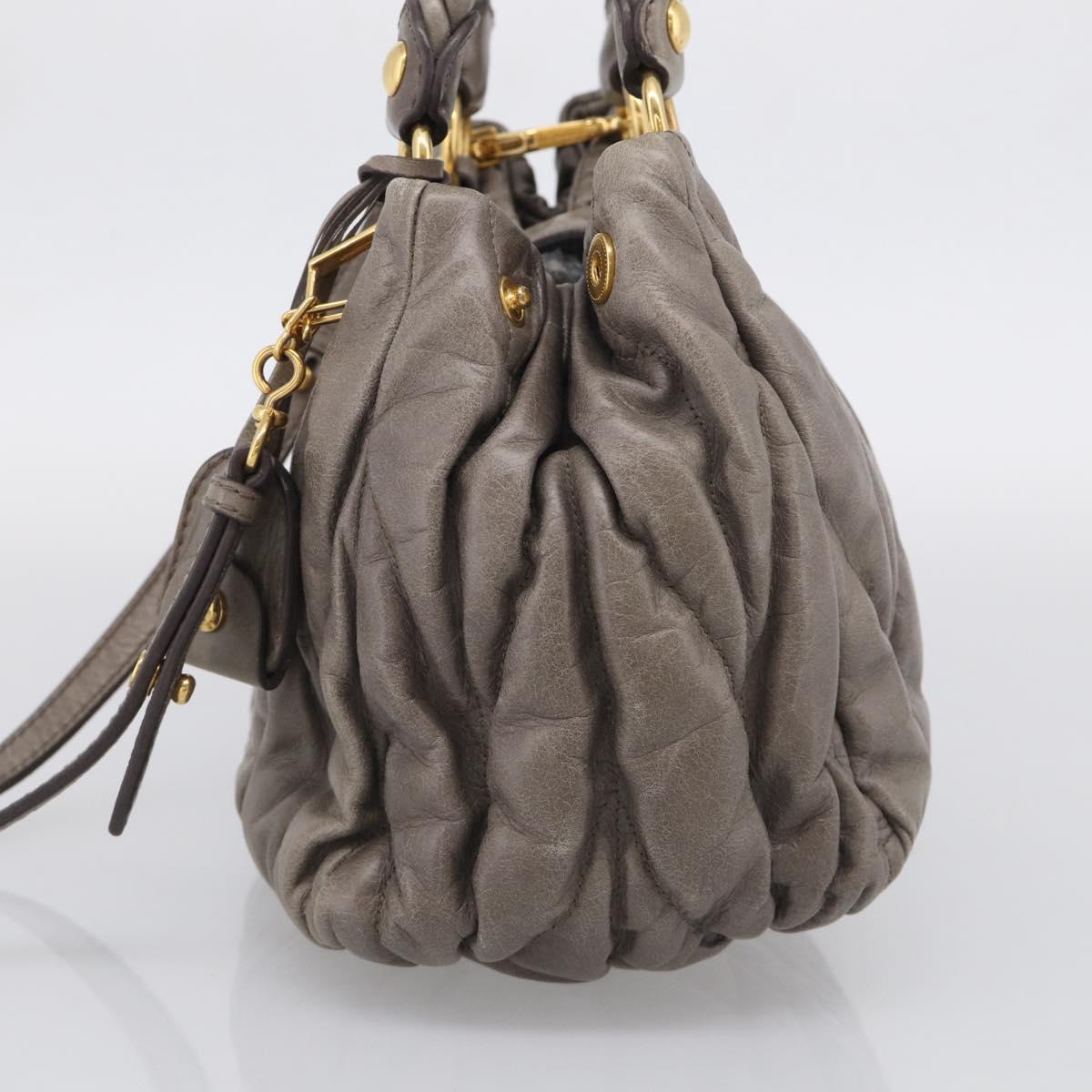 Miu Miu Matelasse Hand Bag Leather 2way Gray Gold Auth 212432M