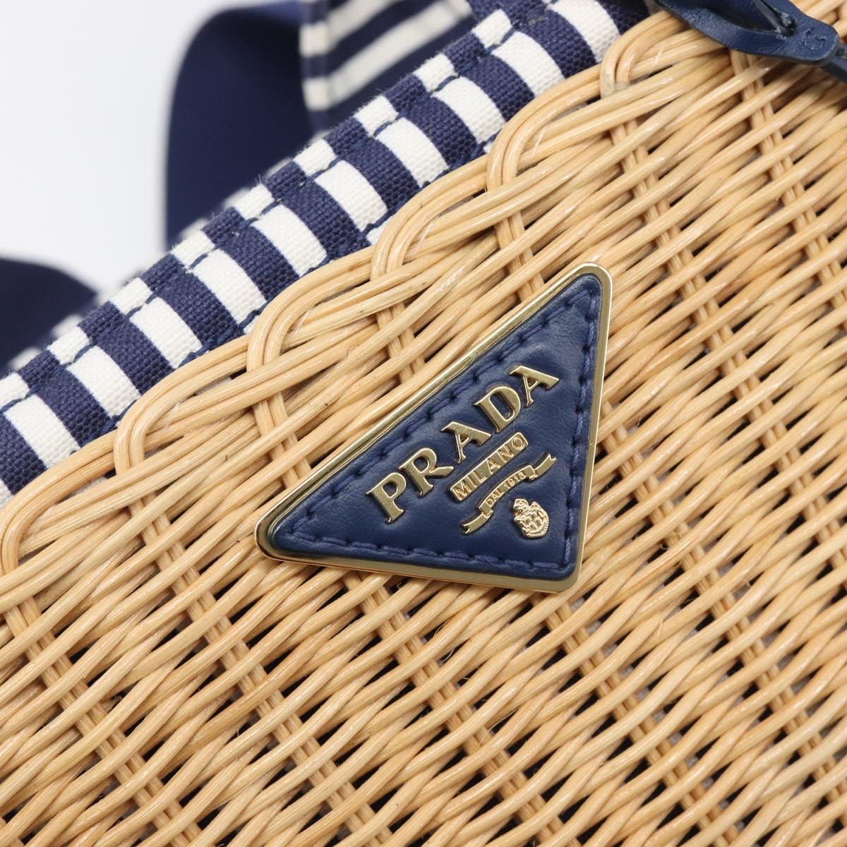 PRADA Hand Bag Raffia 2way Beige Gold Auth 212434SAM
