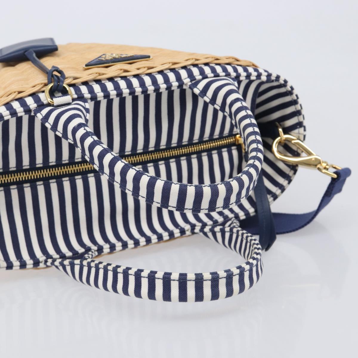 PRADA Hand Bag Raffia 2way Beige Gold Auth 212434SAM