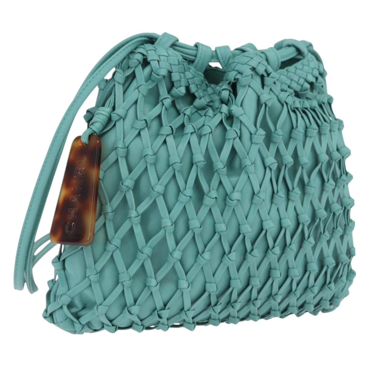 CHANEL Drawstring Shoulder Bag Lamb Skin Green CC Auth 212436SM
