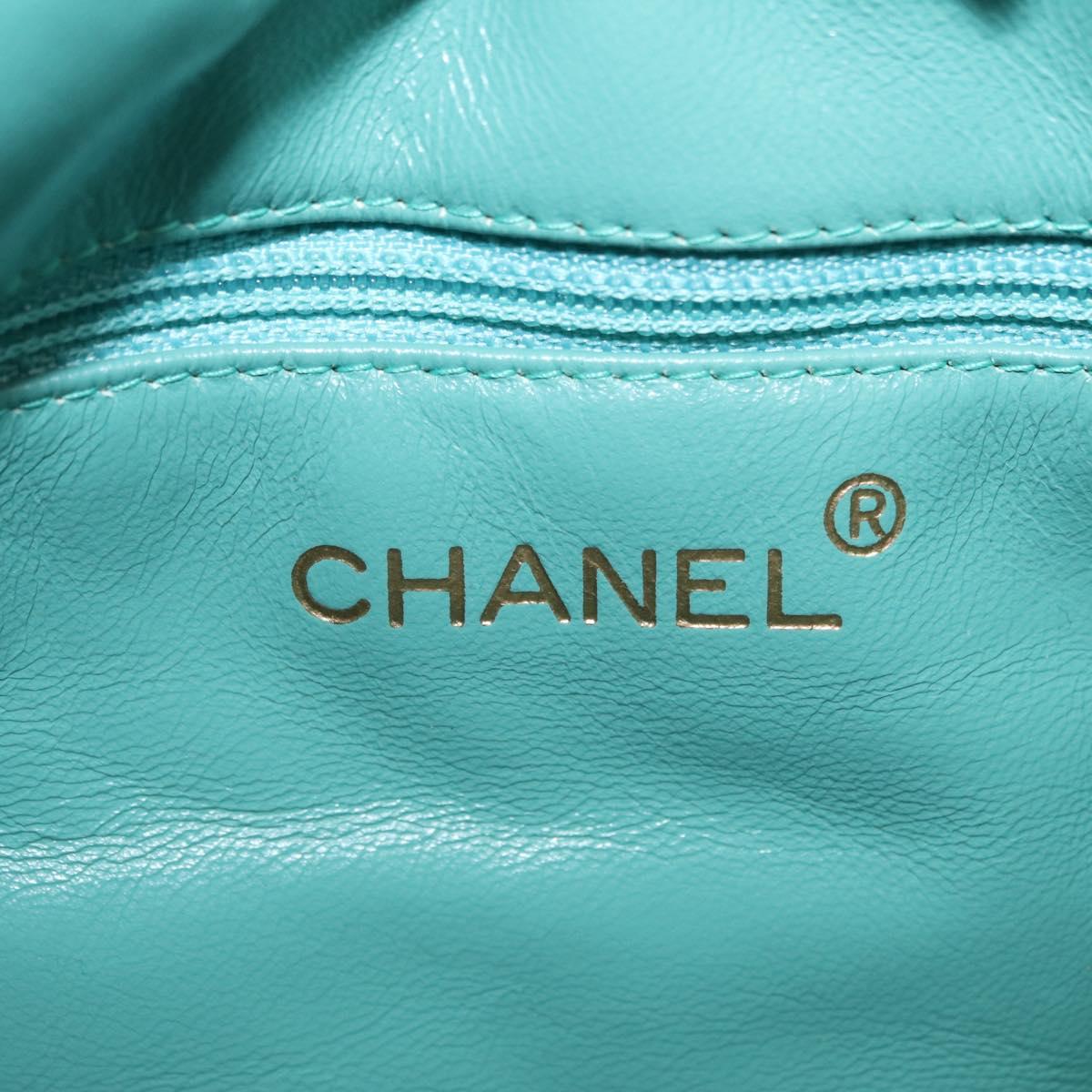 CHANEL Drawstring Shoulder Bag Lamb Skin Green CC Auth 212436SM