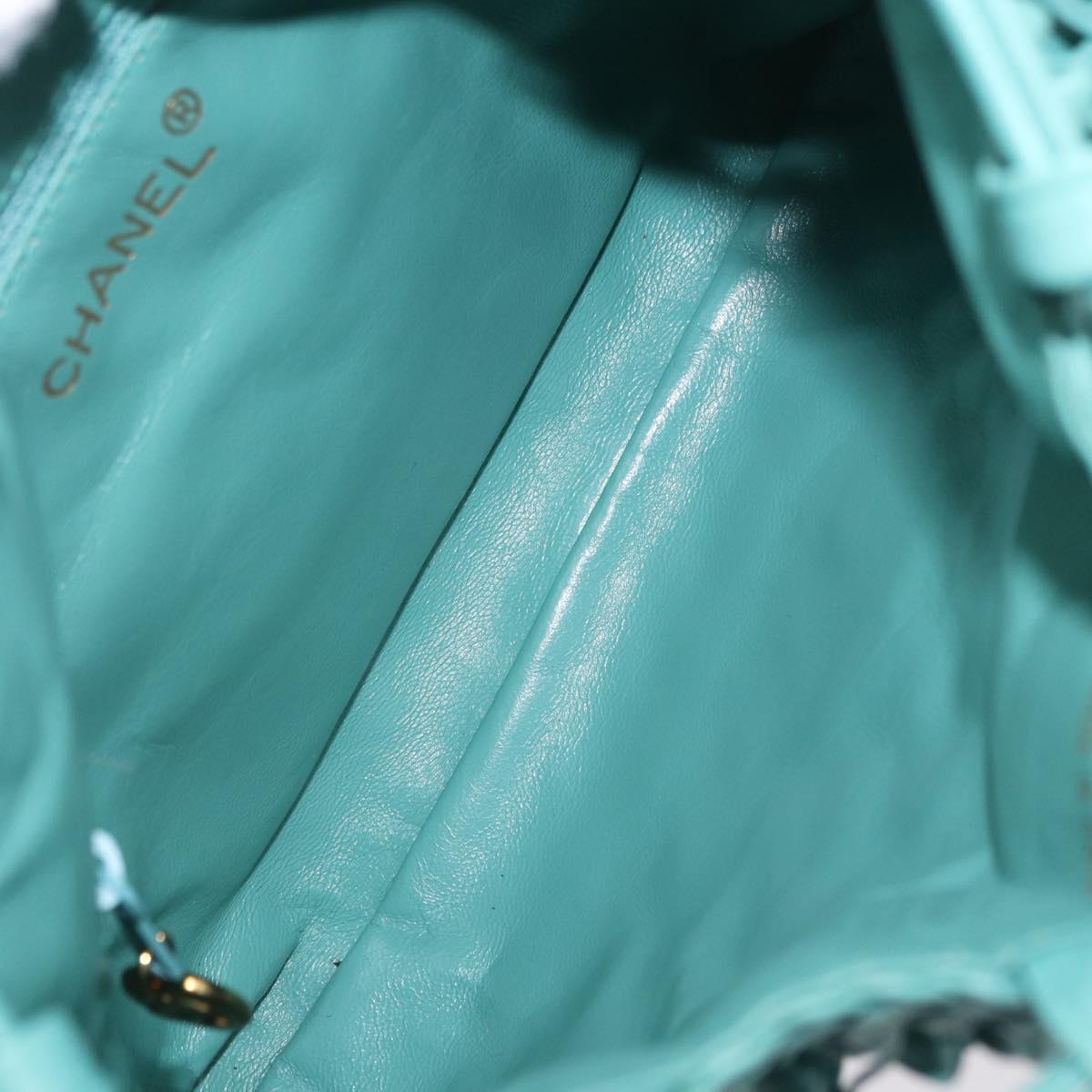 CHANEL Drawstring Shoulder Bag Lamb Skin Green CC Auth 212436SM