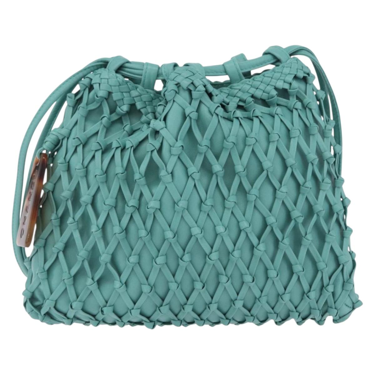 CHANEL Drawstring Shoulder Bag Lamb Skin Green CC Auth 212436SM