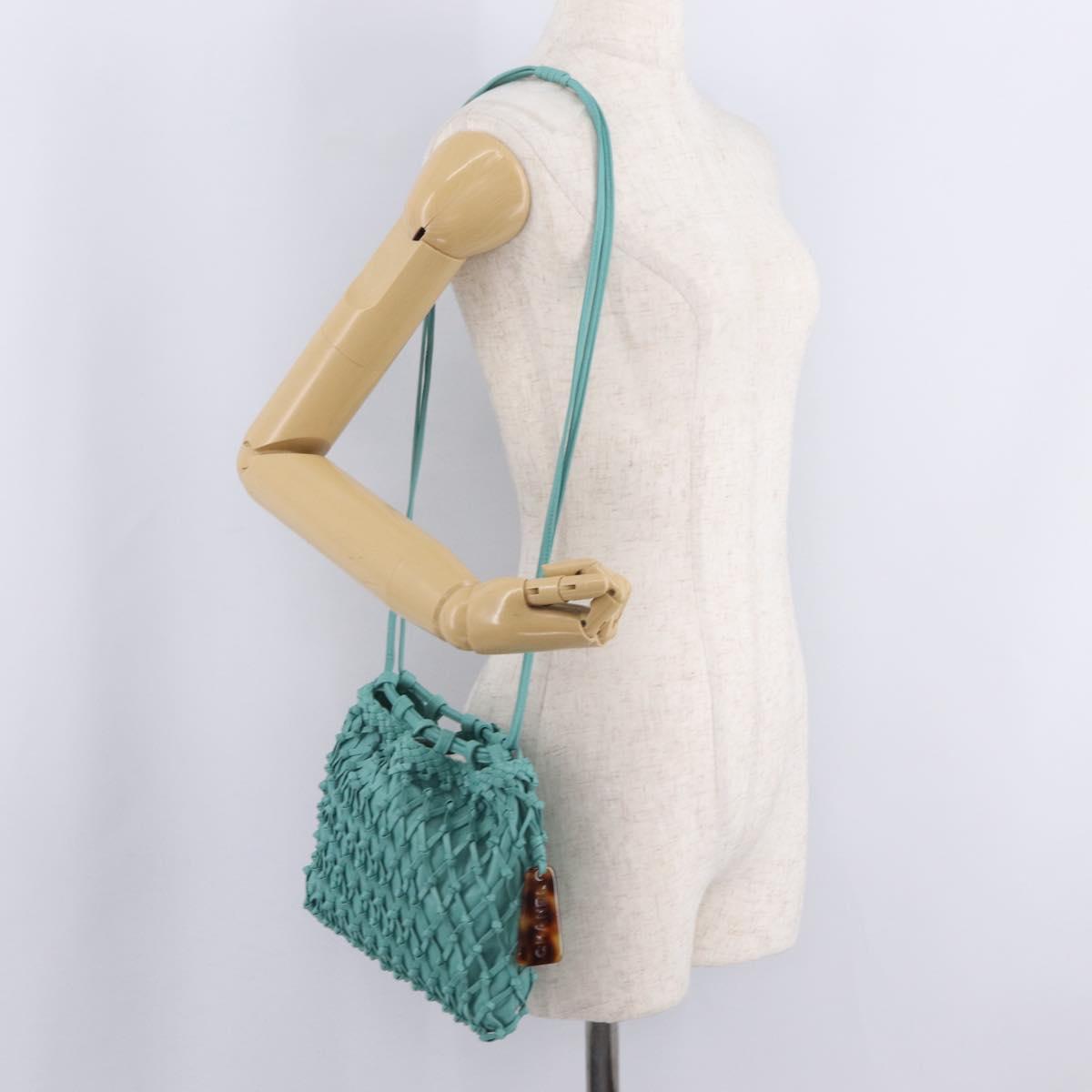 CHANEL Drawstring Shoulder Bag Lamb Skin Green CC Auth 212436SM