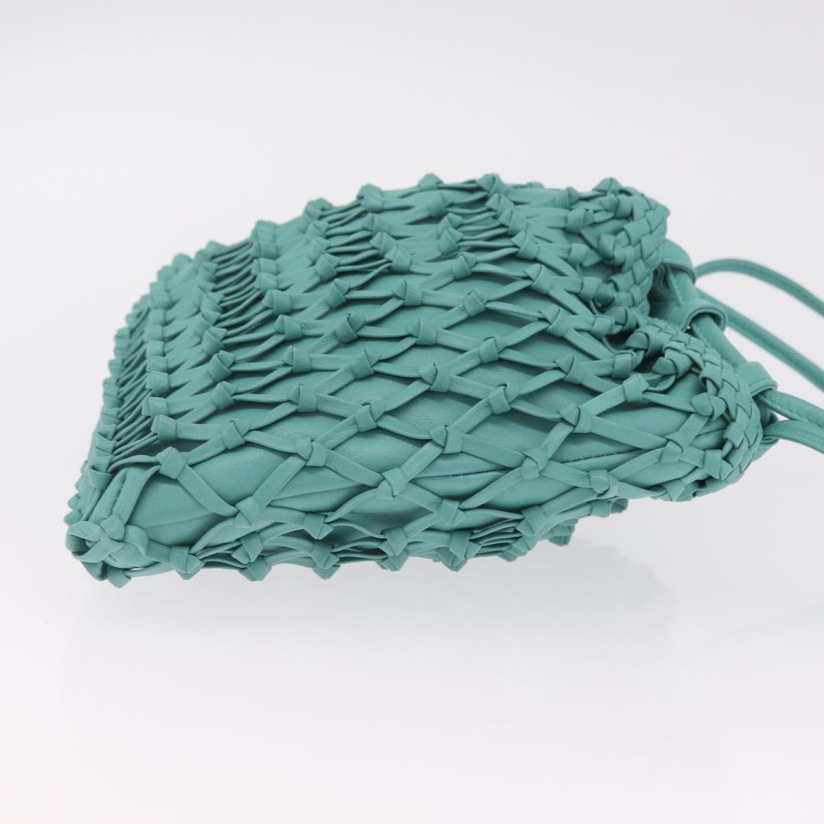 CHANEL Drawstring Shoulder Bag Lamb Skin Green CC Auth 212436SM