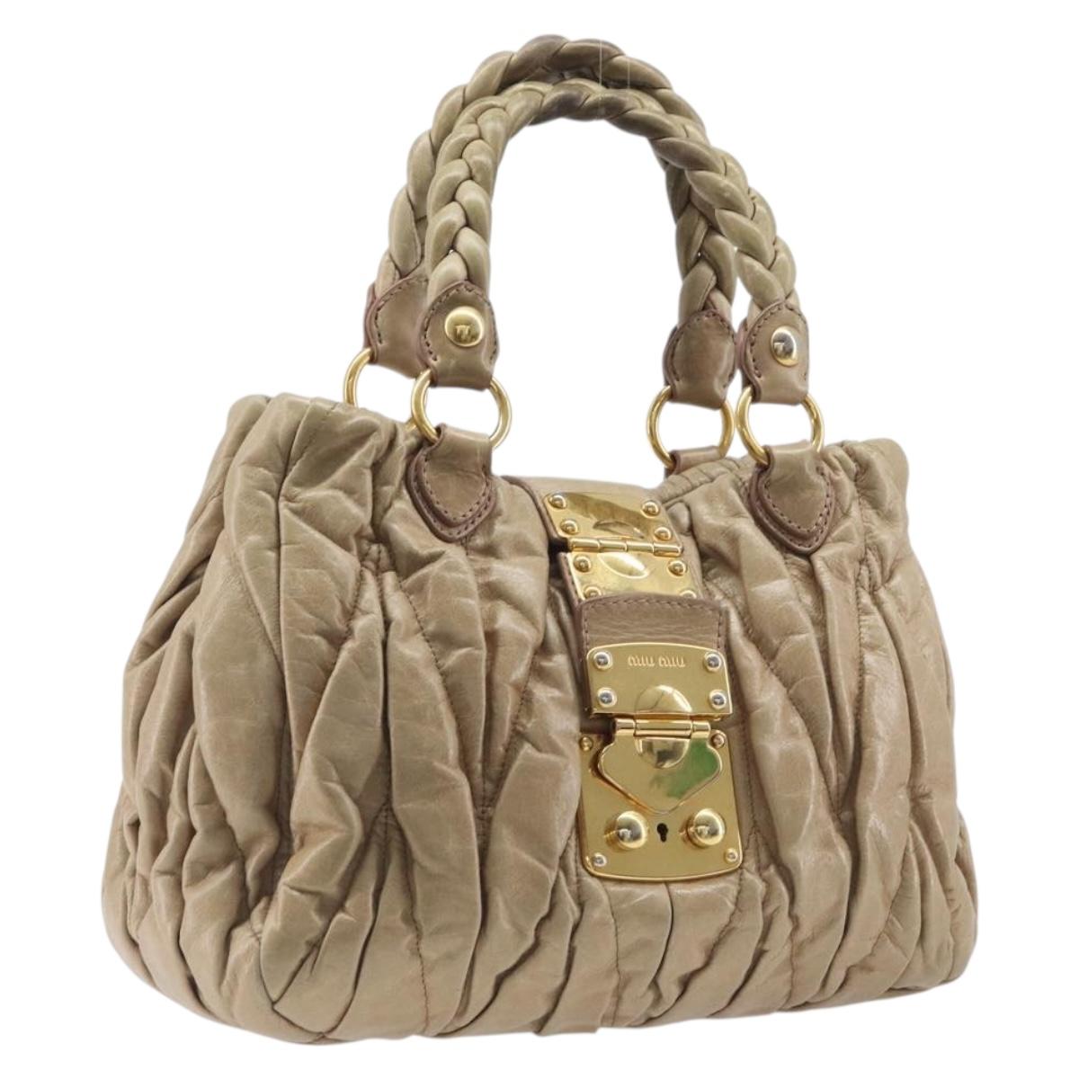 Miu Miu Hand Bag Leather Beige Gold Auth 212440A