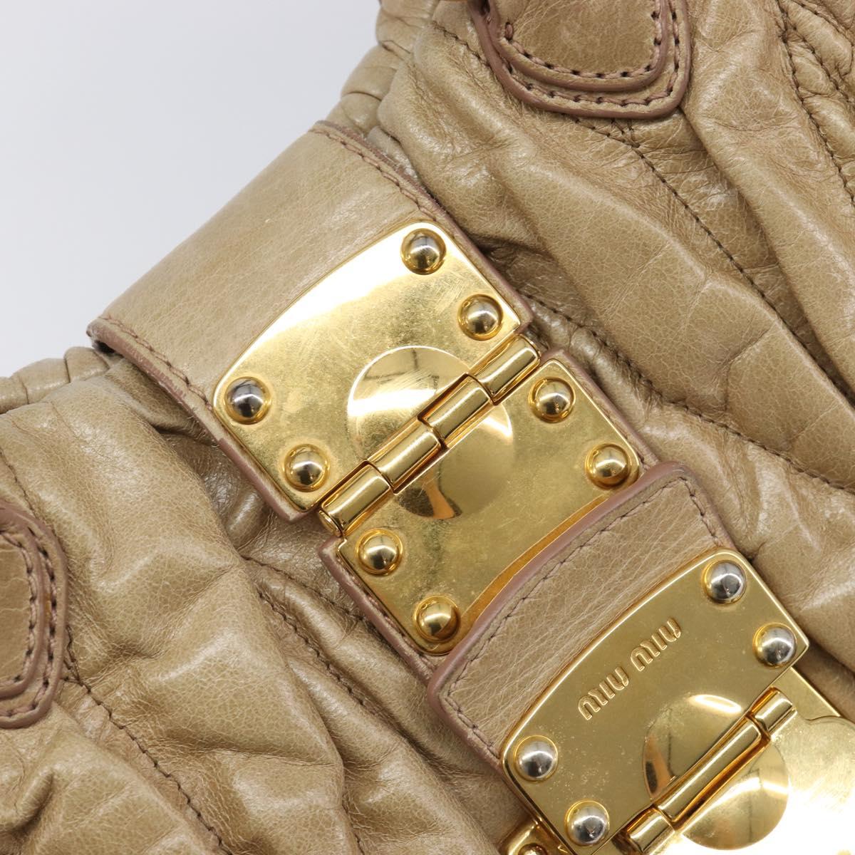 Miu Miu Hand Bag Leather Beige Gold Auth 212440A