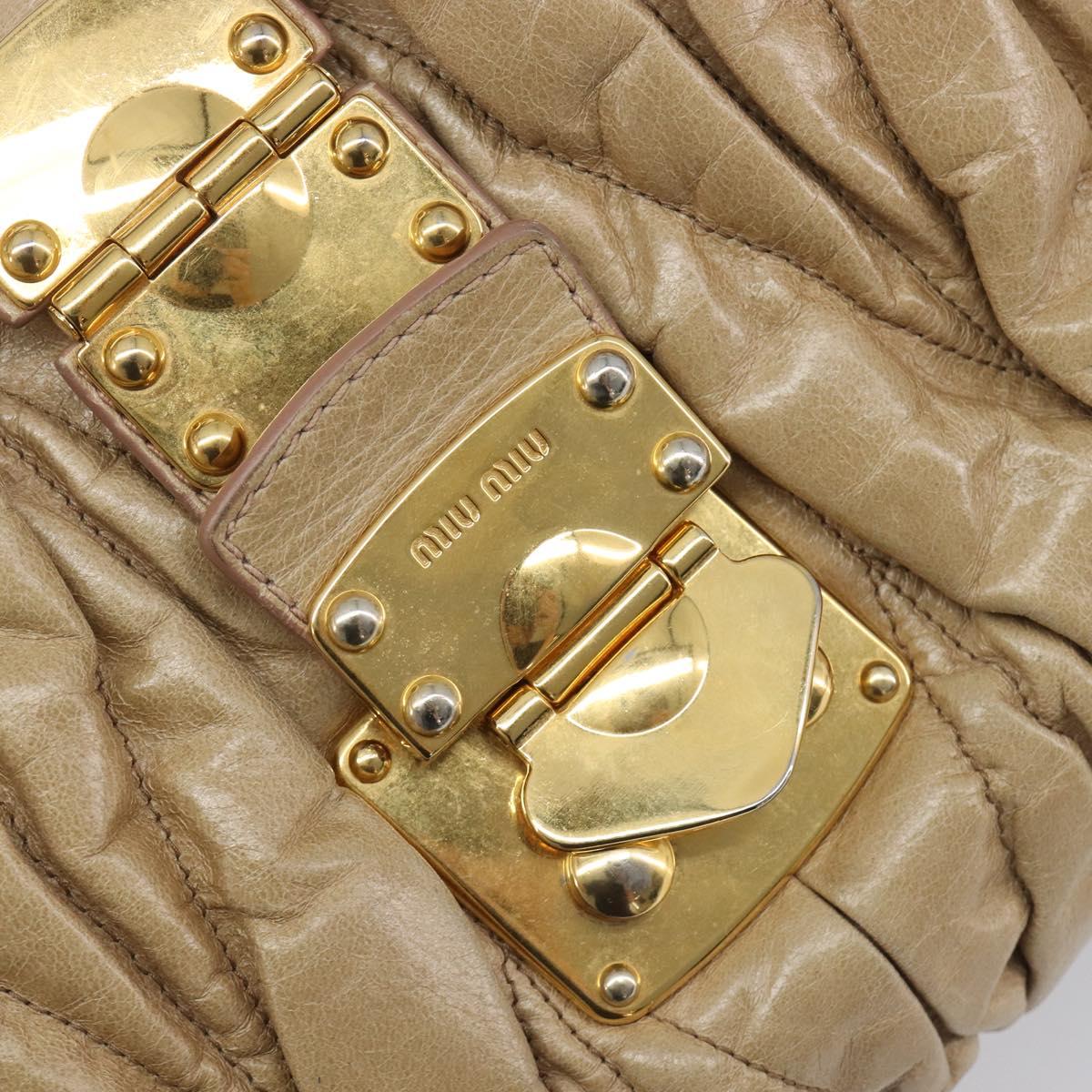 Miu Miu Hand Bag Leather Beige Gold Auth 212440A